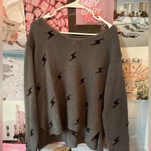 GREY WOODEN SHIPS SWEATER WITH BLACK LIGHTING BOLTS